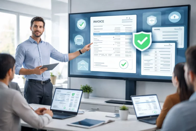 Équipe en réunion sur la conformité à la facturation électronique 2026